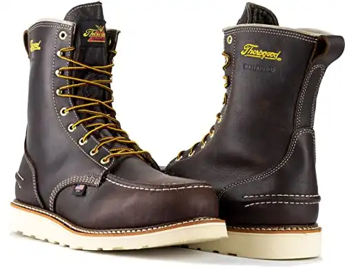 Thorogood 1957 Series 8” Waterproof Steel Toe Work Boots for Men - Full-Grain Leather with Moc Toe, Slip-Resistant Wedge Outsole, and Shock-Absorbing Insole; EH Rated, Briar Pitstop - 9 D US