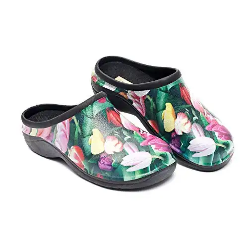 Waterproof Premium Garden Clogs With Arch Support-Tulip Design by Backdoorshoes Black 10 B(M) US