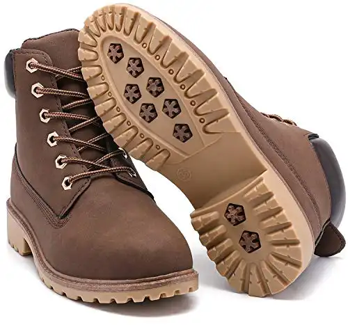 Geddard Womens Work Boots Waterproof Brown Combat Booties Low Heel Short lace Up Platform Sneaker Fall Boots Size 10