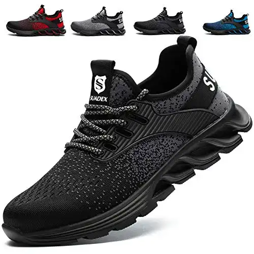 SUADEX Steel Toe Shoes for Men Women Indestructible Work Shoes Lightweight Comfortable Safety Sneakers Slip-Resistant Composite Toe Shoes for Construction Black