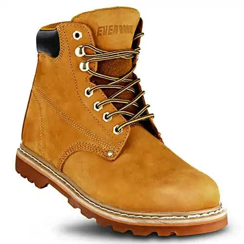 EVER BOOTS “Tank Men’s Soft Toe Oil Full Grain Leather Work Boots Construction Rubber Sole (13 D(M), TAN)