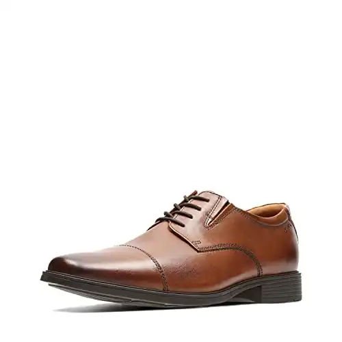 Clarks Men's Tilden Cap Oxford Shoe Dark Tan Leather 10.5 W