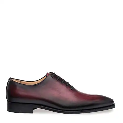 Mezlan Pamplona -  Mens Luxury Contemporary 5 Eyelet Plain Toe Balmoral - Hand-Stained Italian Calfskin, with Smooth Hand-Finishes - Handcrafted in Spain - Medium Width (10.5, Burgundy)
