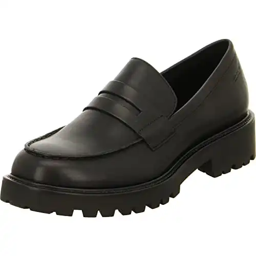 Vagabond Womens Kenova Smooth Black Leather Chunky Sole Loafers - Black - 10