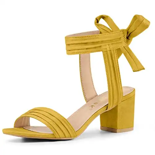 Allegra K Women's Open Toe Ankle Tie Back Block Heels Yellow Sandals 10 M US