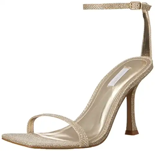 NINE WEST Women's YESS Heeled Sandal, Gold Glitter, 9