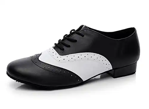 Minishion Dancing Shoes for Men 1" Standard Heel Black/White Leather Ballroom Dance Shoes US 7.5