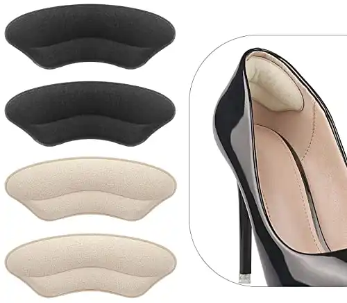 Heel Grips Liner Cushions Inserts for Loose Shoes, Heel Pads Snugs for Shoe Too Big Men Women, Filler Improved Shoe Fit and Comfort, Prevent Heel Slip and Blister (4 Pairs) (Pale Apricot+Black)