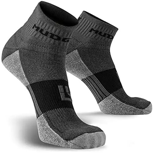 MudGear Quarter Length Socks - Trail Running Socks for Women and Men for Sport, Gym, Running, Yoga, Tennis, Travel, Cycling, Golf - 2 Pack Athletic Low Cut Anti-Slip Workout Socks (Gray/Black,Large)