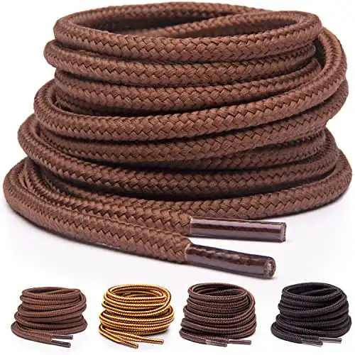 Miscly Round Boot Laces [1 Pair] Heavy Duty and Durable Shoelaces for Boots, Work Boots & Hiking Shoes (45″, Brown)