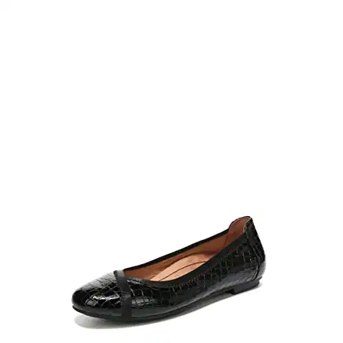 Vionic Women's Spark Caroll Classic Ballet Flat- Supportive Ladies Round Toe Walking Flats That Include Three-Zone Comfort with Orthotic Insole Arch Support, Black Patent Croc 5 Medium