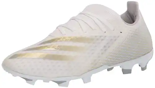 adidas Men's X GHOSTED.3 Soccer Shoe, White/Metallicgold Melange/Silver Metallic(Firm Ground), 4.5