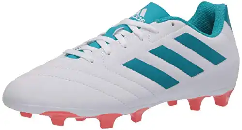 adidas Women's Goletto VII Firm Ground Cleats Sneaker, Footwear White/Energy Blue/Easy Coral, 5.5
