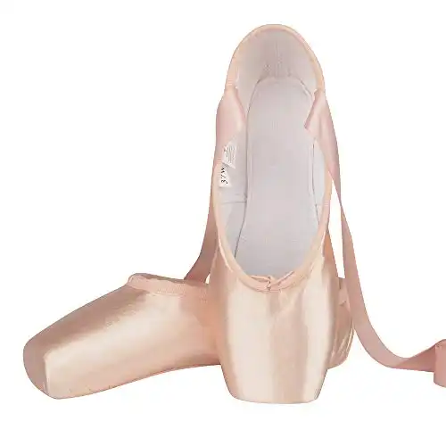 Bezioner Ballet Pointe Shoes Pink Satin Ballet Dance Shoes with Sewed Ribbon and Silicone Toe Pads for Girls Women US 12.5 C Big Kids