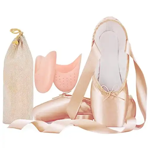 IJONDA Adult Ballet Pointe Shoes Hard Toe Dance Shoes Pink Satin Practice Ballet Slippers for Girls Women (Pink, Numeric_ 7)