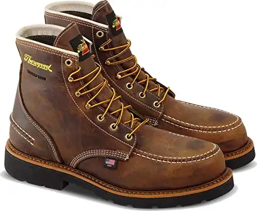 Thorogood 1957 Series 6” Waterproof Steel Toe Work Boots for Men - Full-Grain Leather with Moc Toe, Comfort Insole, and Slip-Resistant Heel Outsole; EH Rated, Crazyhorse - 10 M US
