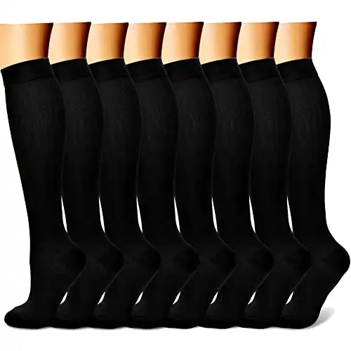 CHARMKING Compression Socks for Women & Men (8 Pairs) 15-20 mmHg Graduated Copper Support Socks are Best for Pregnant, Nurses - Boost Performance, Circulation, Knee High & Wide Calf (S/M, Blac...