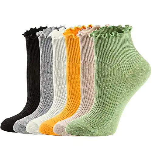 Mcool Mary Womens Ankle Casual Lace Ruffle Low Cut Knit Lettuce Frilly Cute Socks 6 Pack