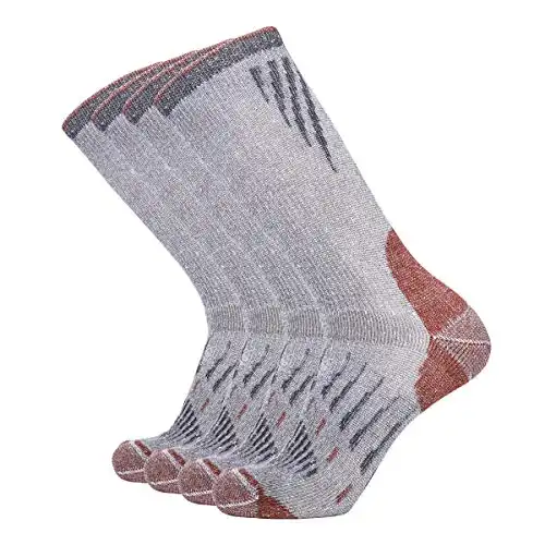 EnerWear 4P Pack Men's Merino Wool Cushion Trail Crew Socks (US 10-13, Black/Bronze Toe)