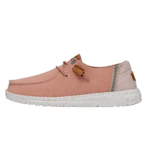Hey Dude Women's Wendy Washed Canvas Rose Dust Size 8 | Women’s Shoes | Women’s Lace Up Loafers | Comfortable & Light-Weight