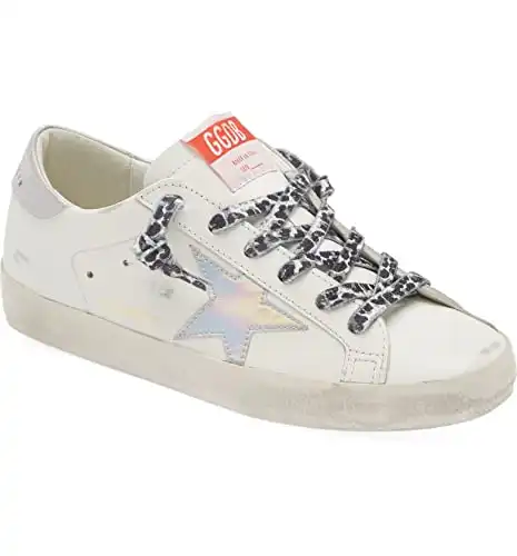 Golden Goose Women's White Leather Super Star Lace Up Sneakers with Silver Star (us_Footwear_Size_System, Adult, Women, Numeric, Medium, Numeric_11)