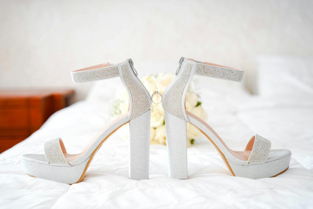 8. Silver rhinestone block heels