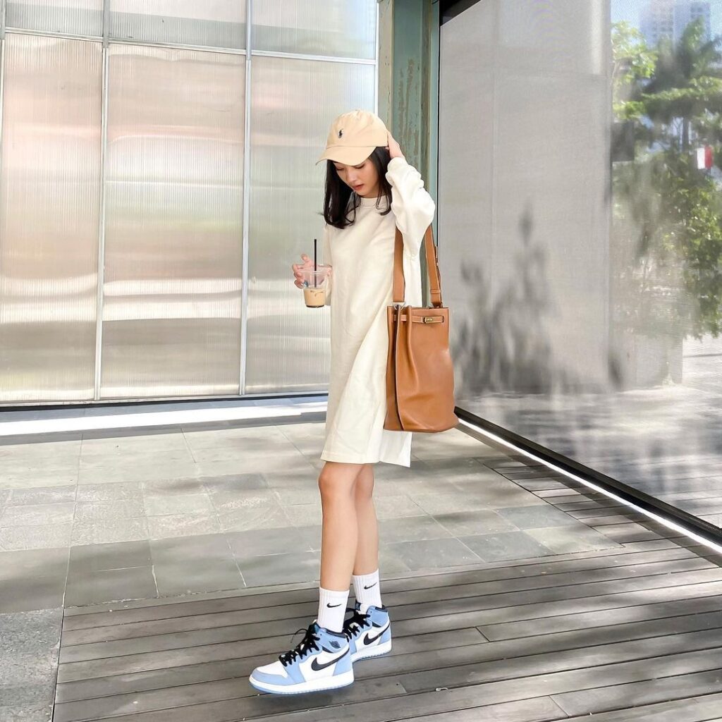 Cozy shirt dresses with high top Jordans