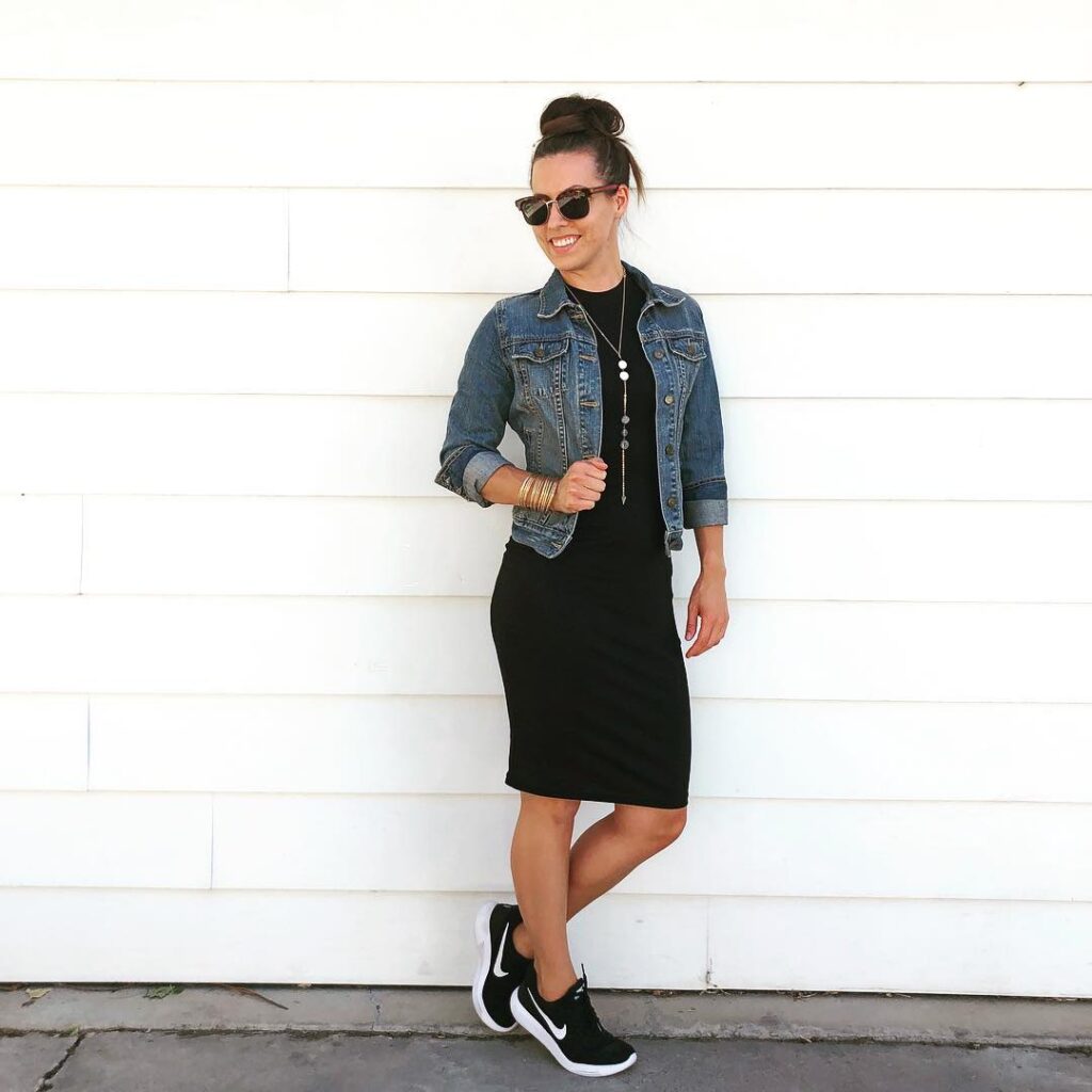 Denim layers and sporty kicks