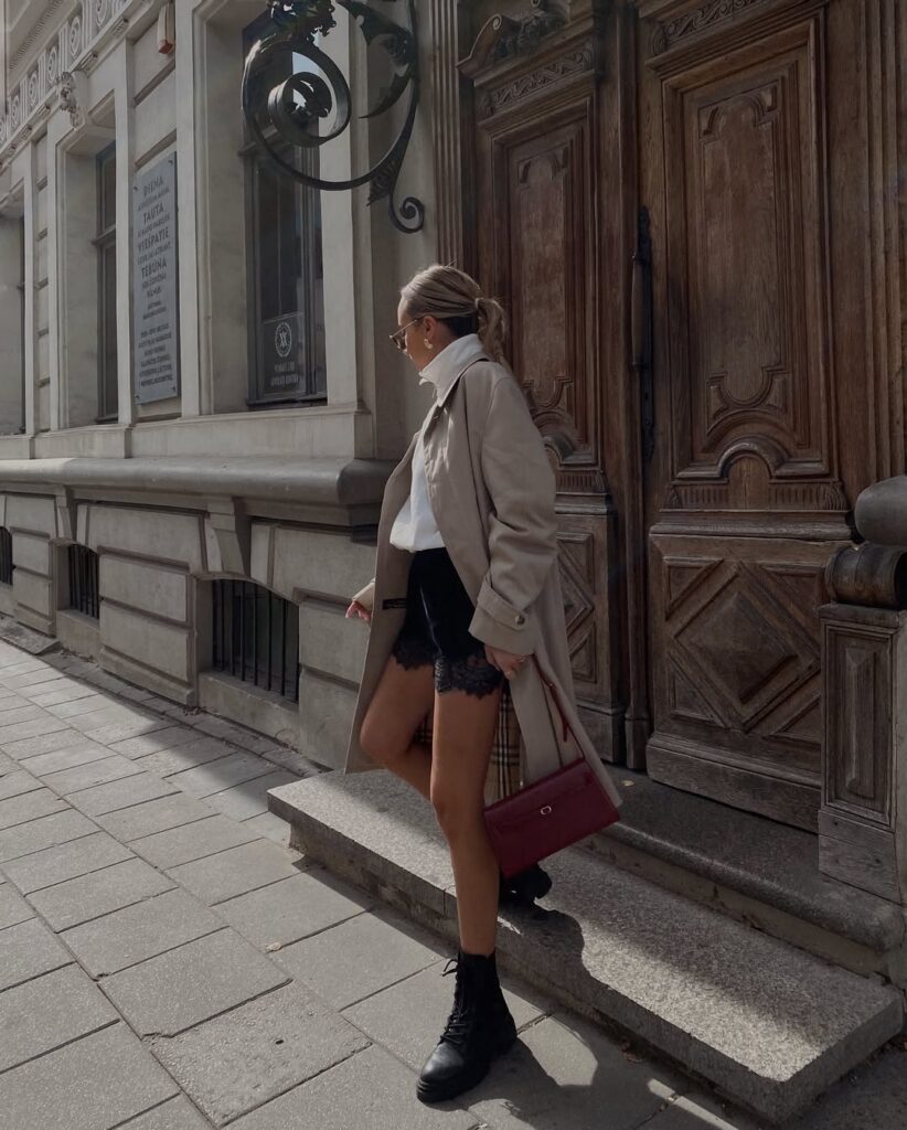 Lace trim shorts and combat boots