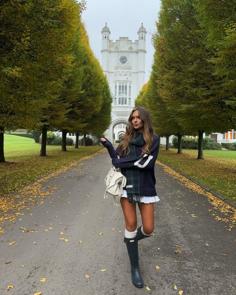 Mini Skirt and Navy Sweatshirt