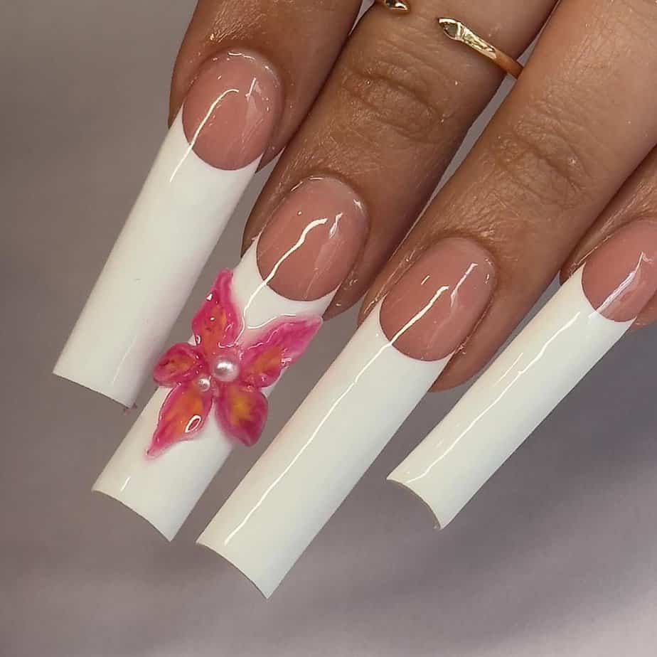 White 3D nail art