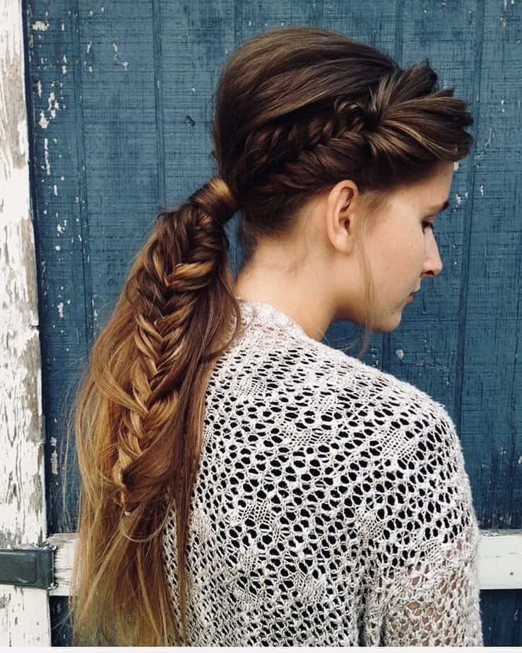 18. Side fishtail braid with messy waves