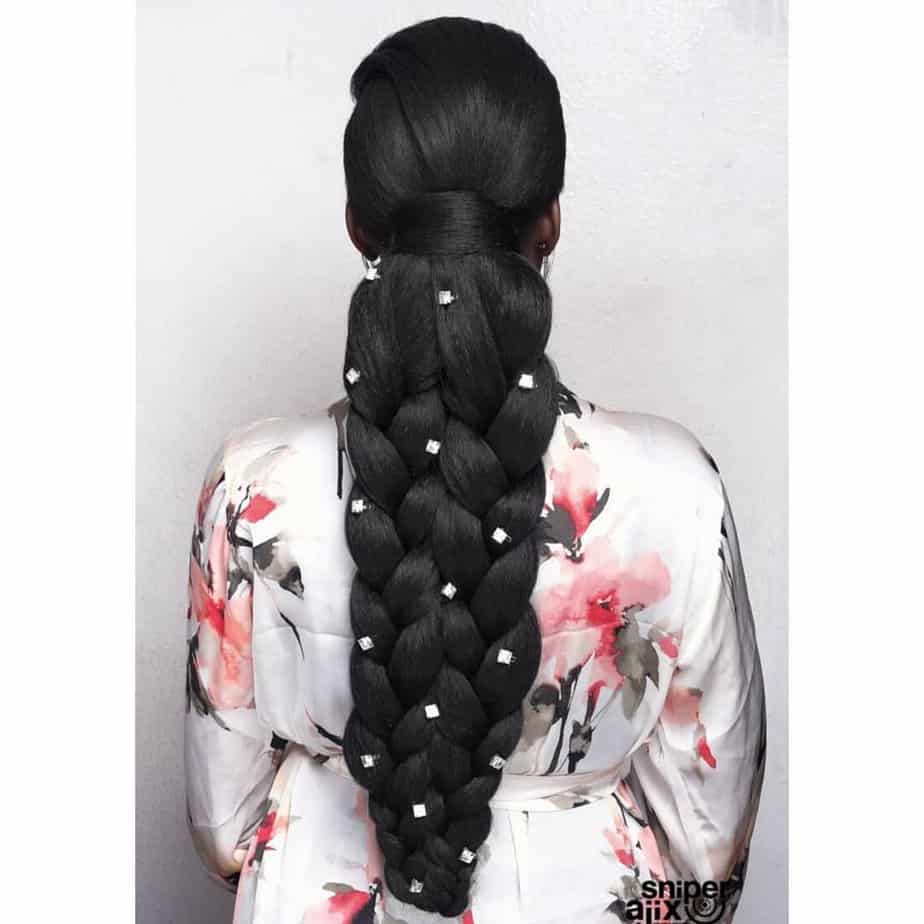 9. Embellished jumbo braided ponytail