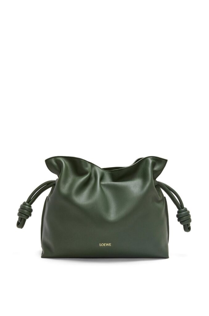 Flamenco Dark Green Leather Clutch by LOEWE